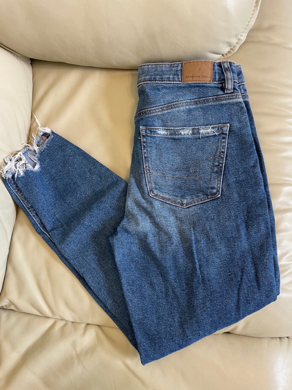 American Eagle Outfitters Women's Mom Jeans with Distressed Hem & Legs